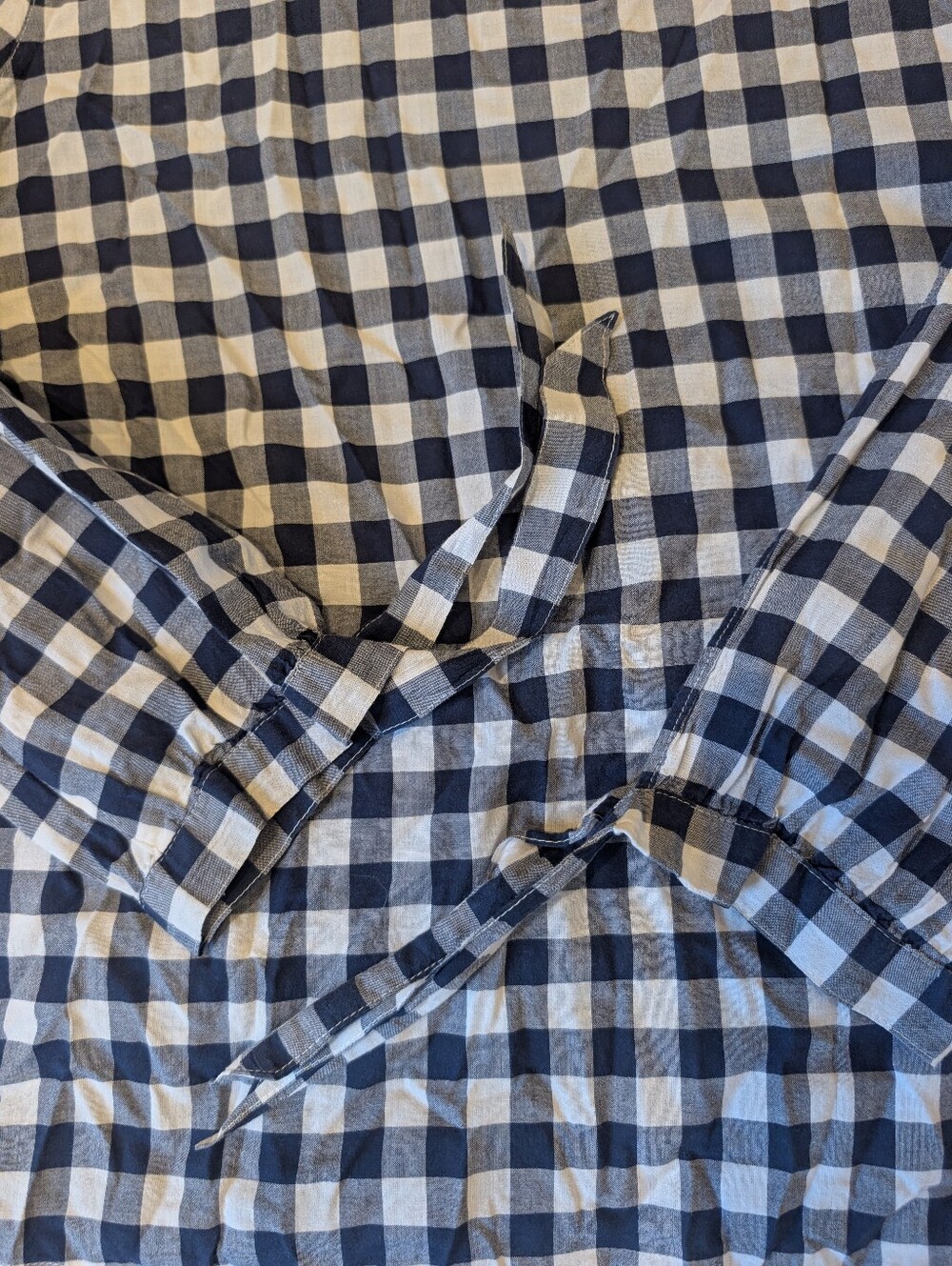 J. Crew Navy Gingham Tie Sleeve Blouse Medium 100% Cotton Top - Picture 6 of 11